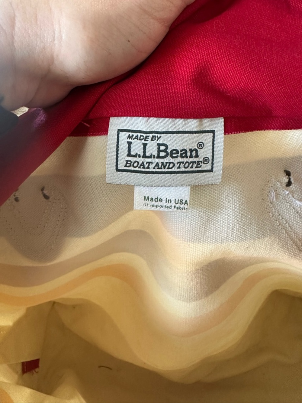 L.L. Bean Canvas Tote with Green, Burgundy, Yellow & Cream Stripes - Picture 8 of 8